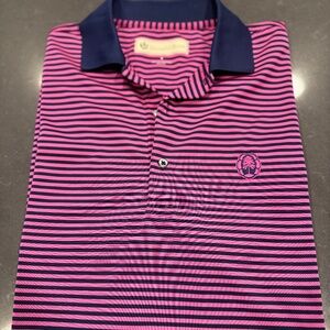 Donald Ross Golf Polo Mens Medium Performance Jersey Blue Stripe Like New